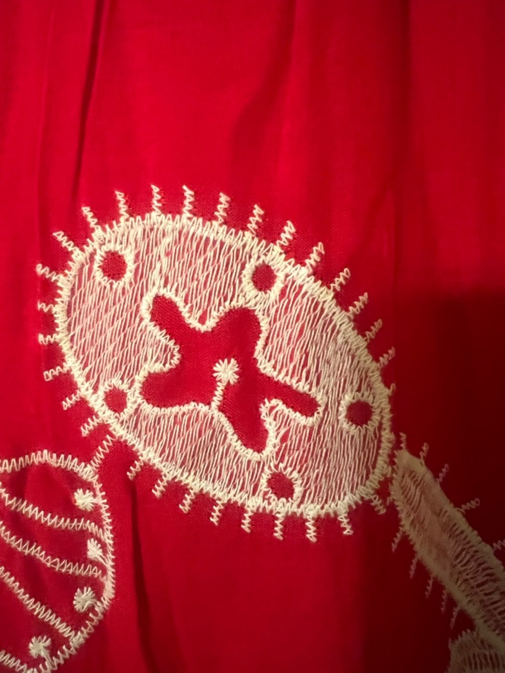 NWOT Women’s Red Maxi Skirt with White Embroidered Shells and Starfish Size S - Picture 5 of 13